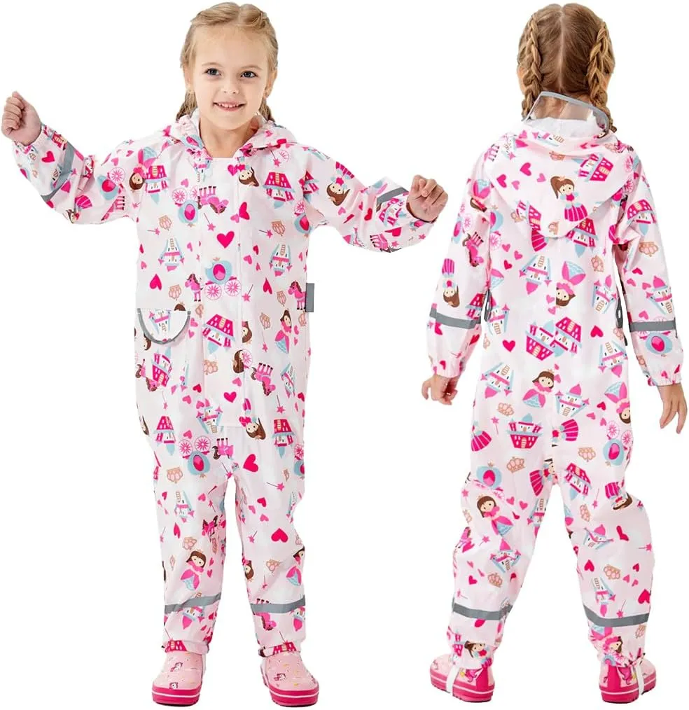 Toddler Kids Rain Suit with Hood - Waterproof Coverall One Piece for Kids (1-9 Years)