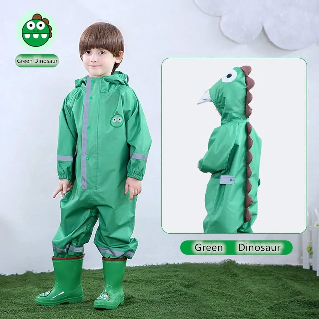Toddler Rain Suit Baby Rain Suit with Hood Waterproof Coverall One Piece Rain Suit Kids(3-10 Years)