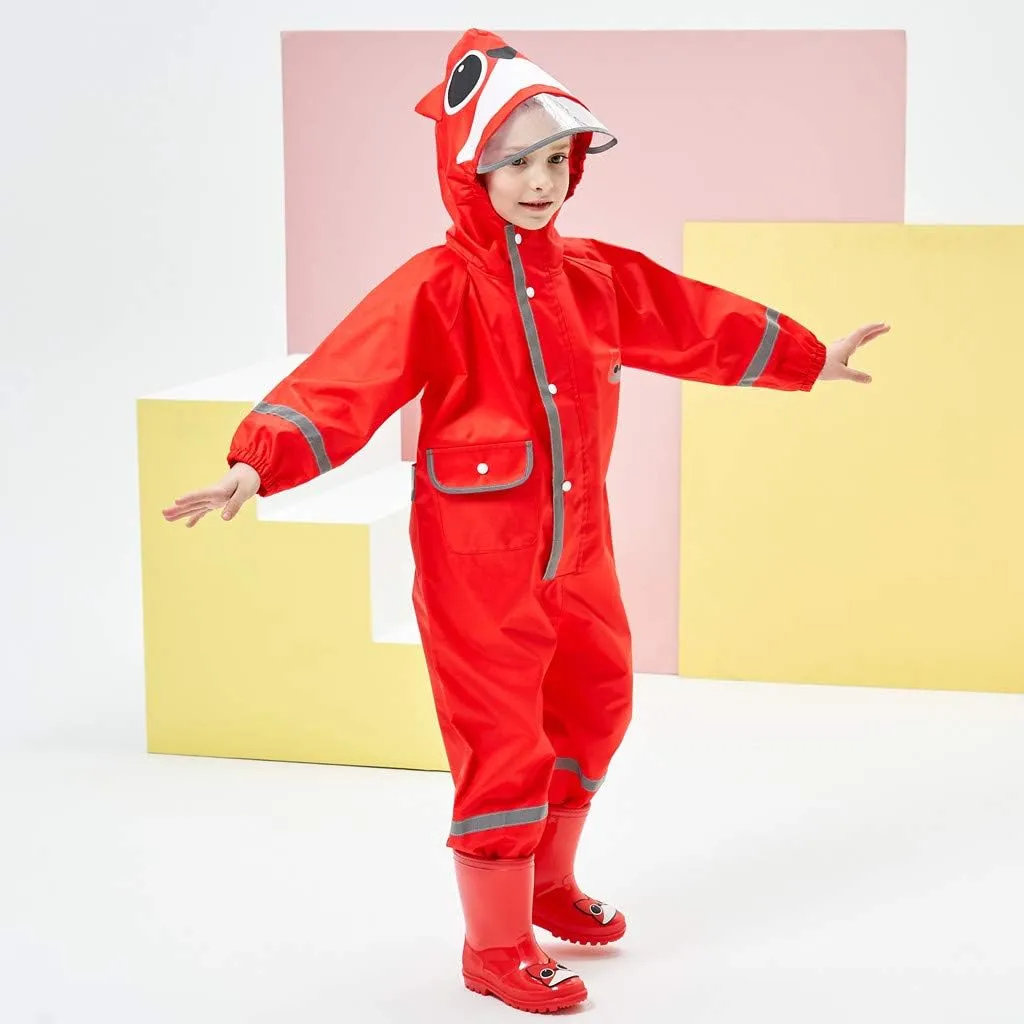 Toddler Rain Suit Baby Rain Suit with Hood Waterproof Coverall One Piece Rain Suit Kids(3-10 Years)
