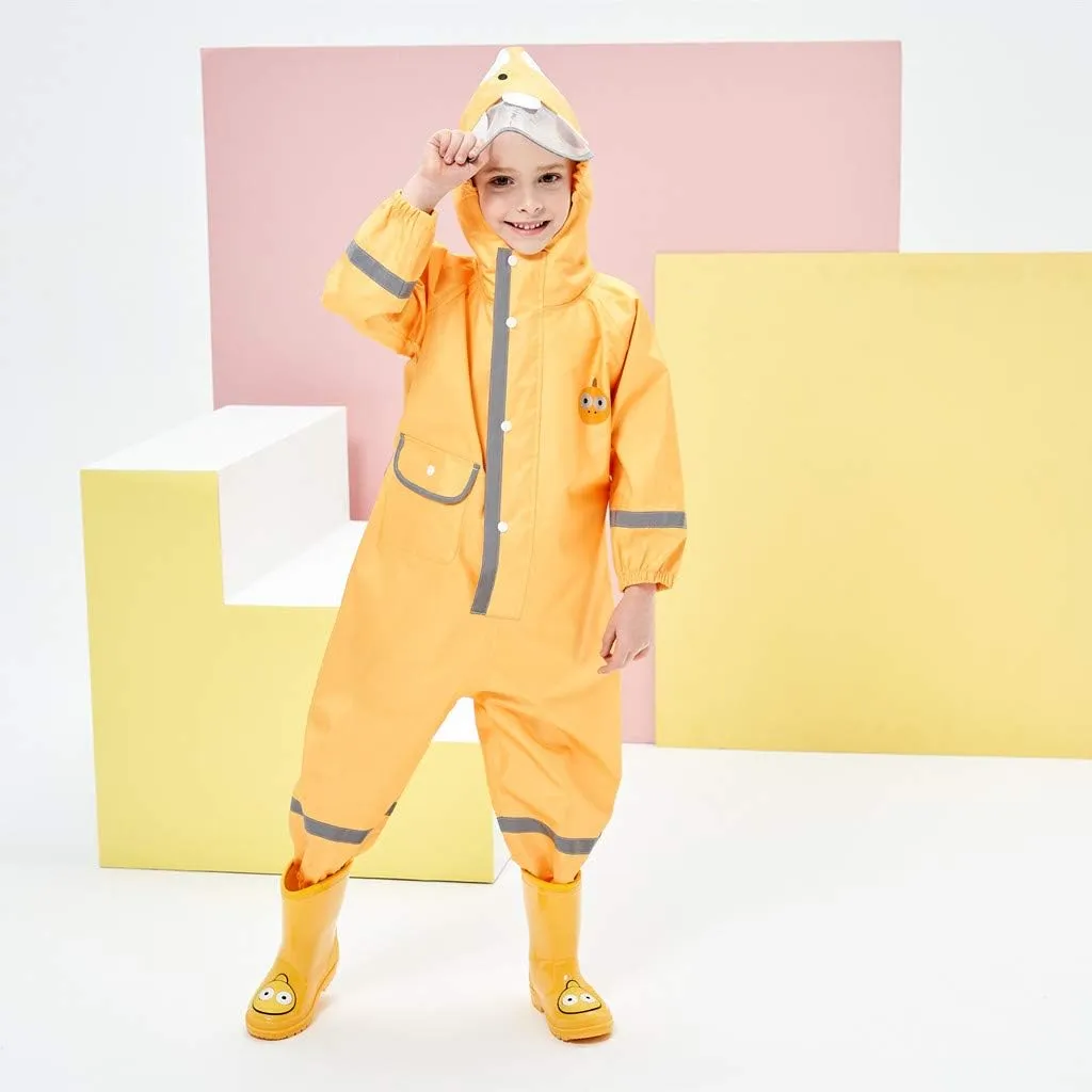 Toddler Rain Suit Baby Rain Suit with Hood Waterproof Coverall One Piece Rain Suit Kids(3-10 Years)