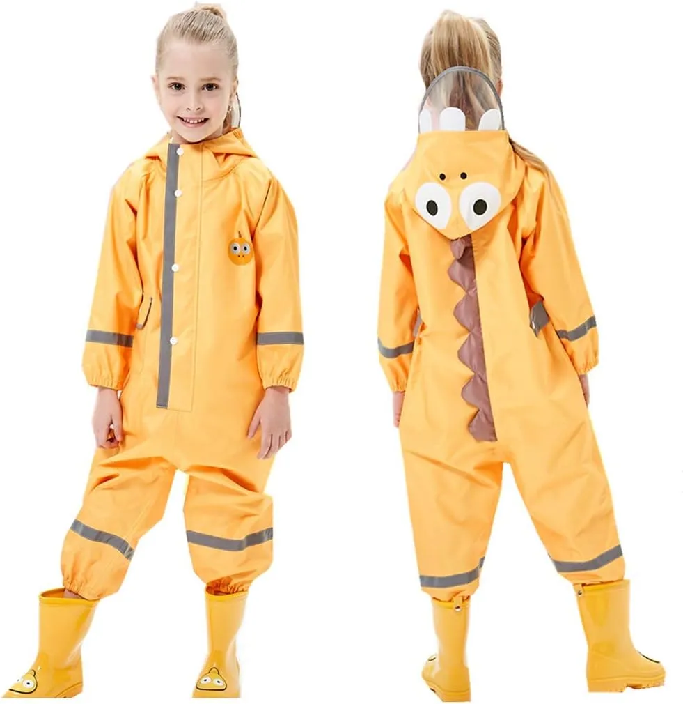 Toddler Rain Suit Baby Rain Suit with Hood Waterproof Coverall One Piece Rain Suit Kids(3-10 Years)