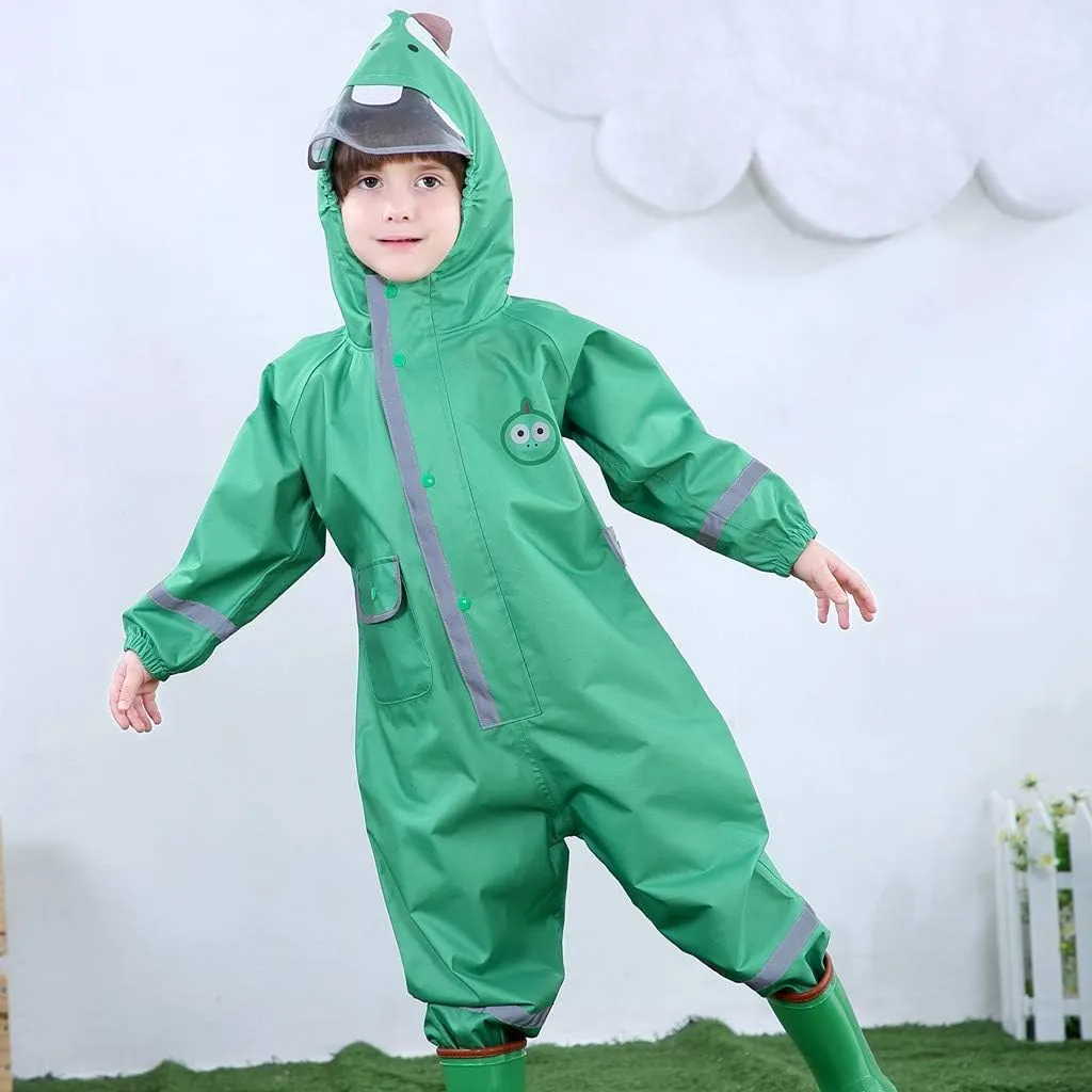 Toddler Rain Suit Baby Rain Suit with Hood Waterproof Coverall One Piece Rain Suit Kids(3-10 Years)
