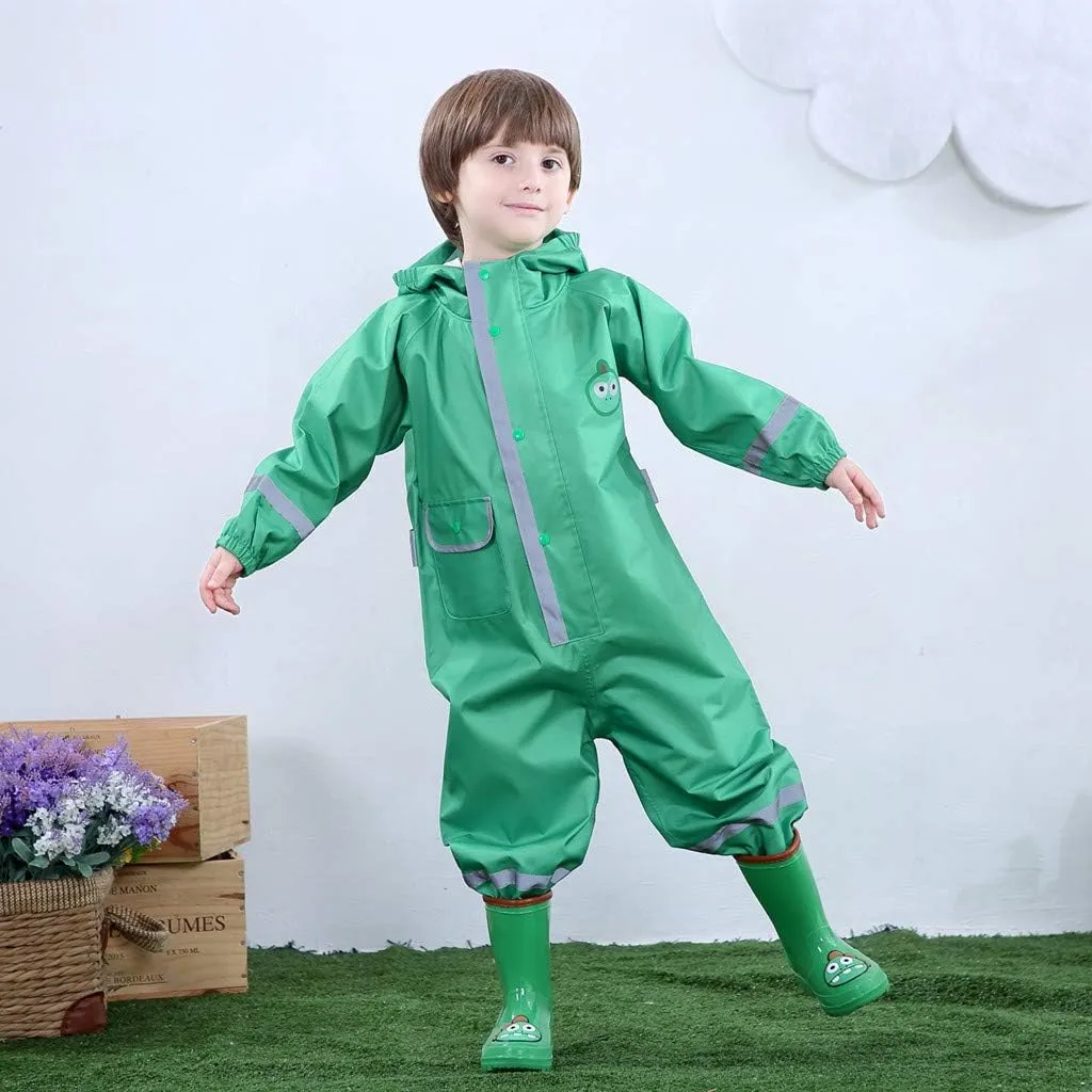 Toddler Rain Suit Baby Rain Suit with Hood Waterproof Coverall One Piece Rain Suit Kids(3-10 Years)