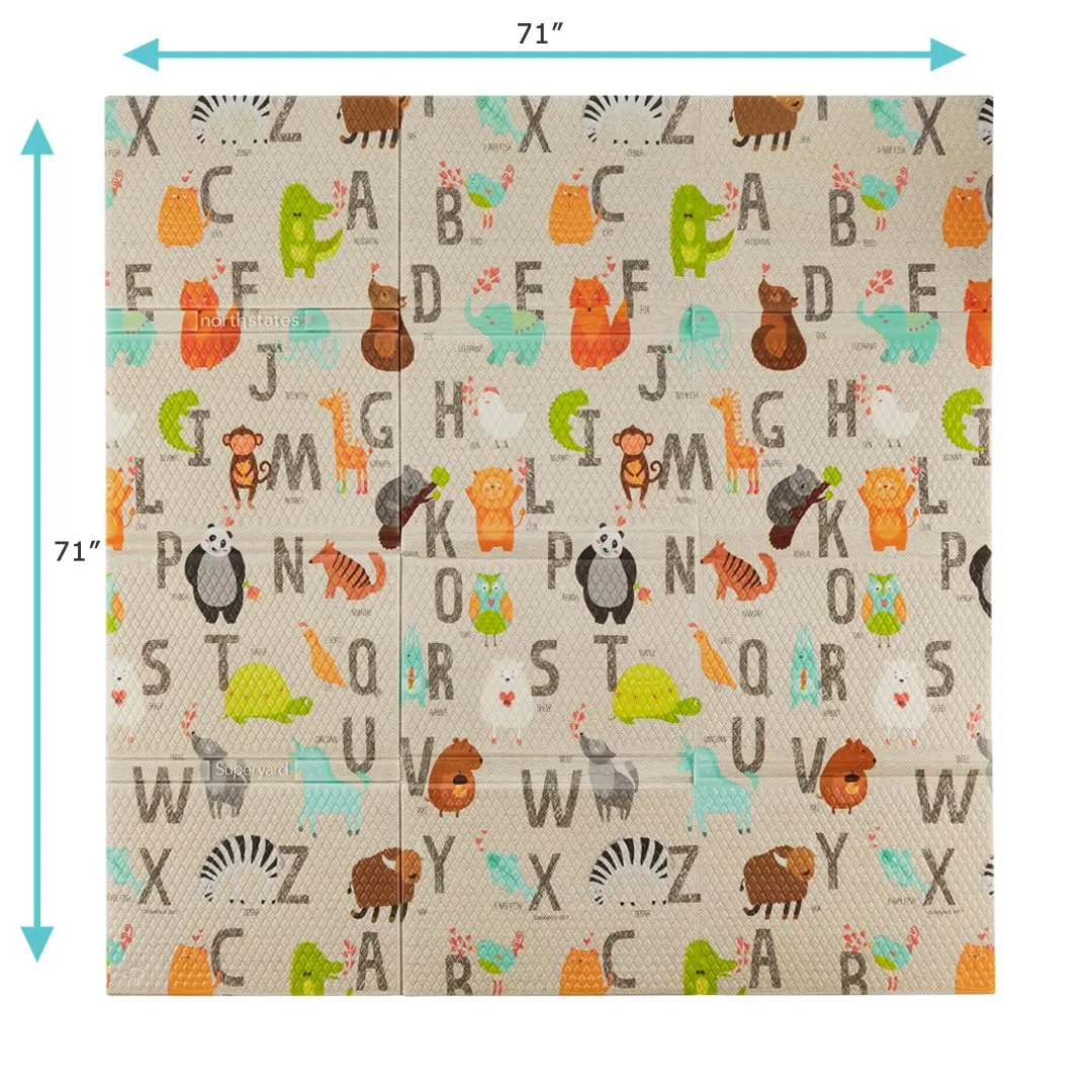 Toddleroo by North States 71" x 71" Foldable ABC Padded Play Mat. Extra Large Foam Baby Play Mats for Floor, Waterproof Tummy Time Mat for Indoor & Outdoor Use