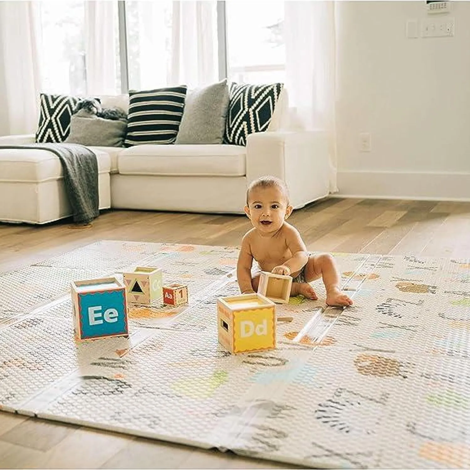 Toddleroo by North States 71" x 71" Foldable ABC Padded Play Mat. Extra Large Foam Baby Play Mats for Floor, Waterproof Tummy Time Mat for Indoor & Outdoor Use