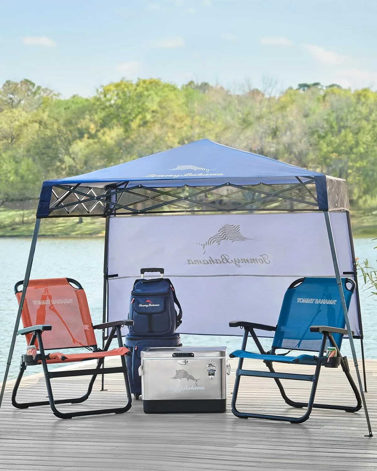 Tommy Bahama 7' x 7' Pop-Up Beach Shade, Compact and Lightweight Slant Leg Backpack Canopy, Navy