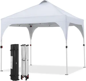 Topeakmart 8X8 Pop Up Canopy, Outdoor Portable Shelter Tent with 4 Sandbags, Wheeled Bag, for Events, Parties, Camping (White, 8X8)