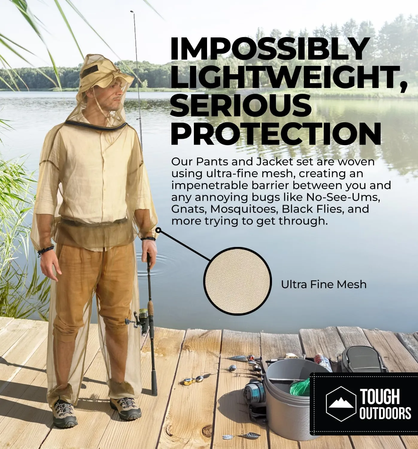Tough Outdoors Mosquito Suit, Bug Jacket with Hood & Bug Pants, for Women & Men, Full Body Mosquito Net Suit for Gardening & Outdoor Protection - Green/Jacket   Pants Set, Large - Extra Large