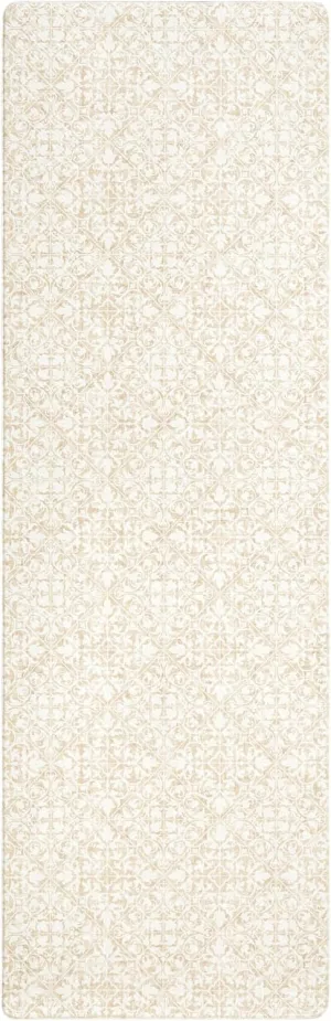 TOWN & COUNTRY BASICS Comfort Plus Vintage Medallion Tile Anti Fatigue Comfort Mat, Kitchen Runner Mat, Standing Desk Mat, Dorm Room Rug, Non-Slip Backing, Beige, 18"x55"