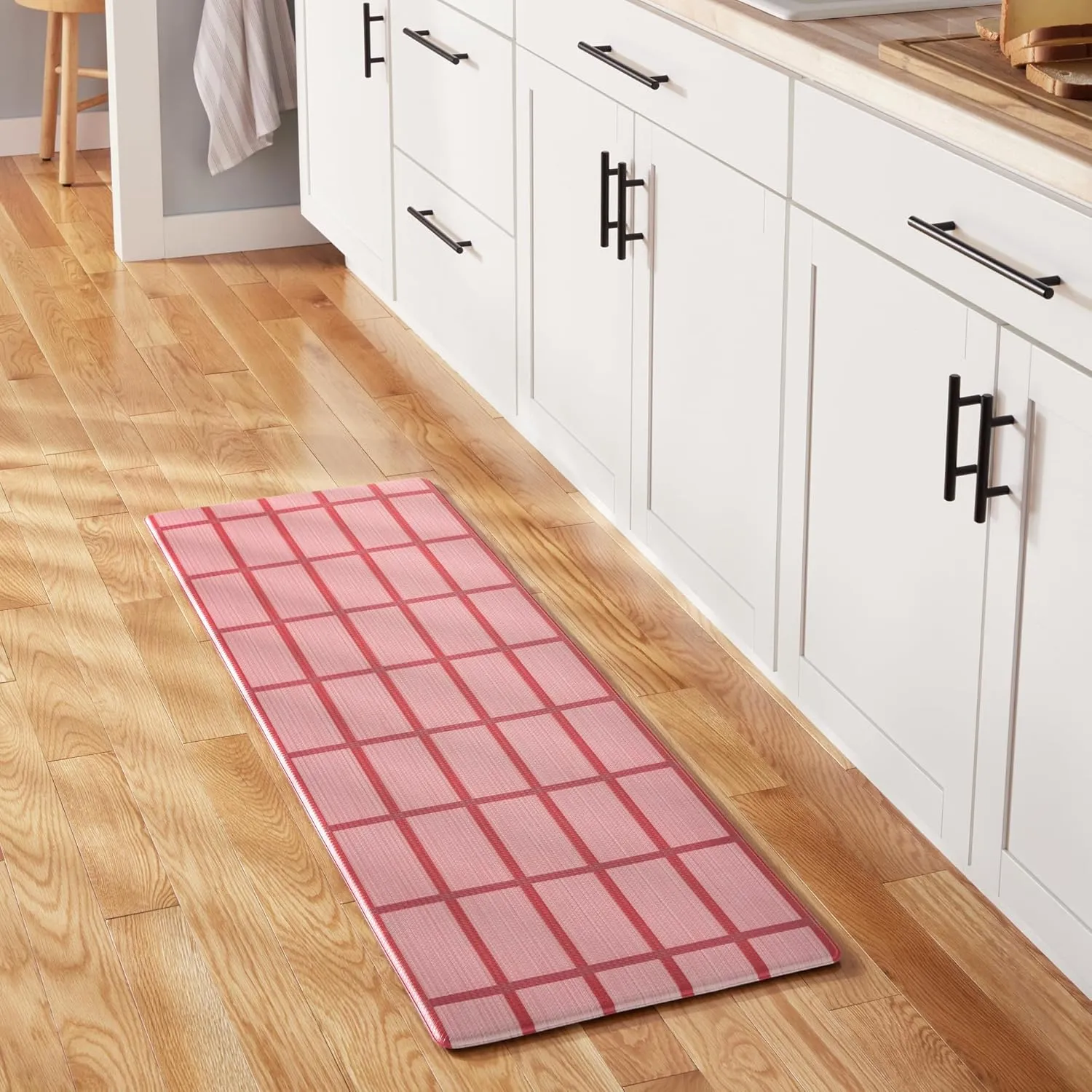TOWN & COUNTRY BASICS Comfort Plus Windowpane Plaid Anti Fatigue Comfort Mat, Kitchen Runner Mat, Standing Desk Mat, Dorm Room Rug, Non-Slip Backing, Red, 18"x55"