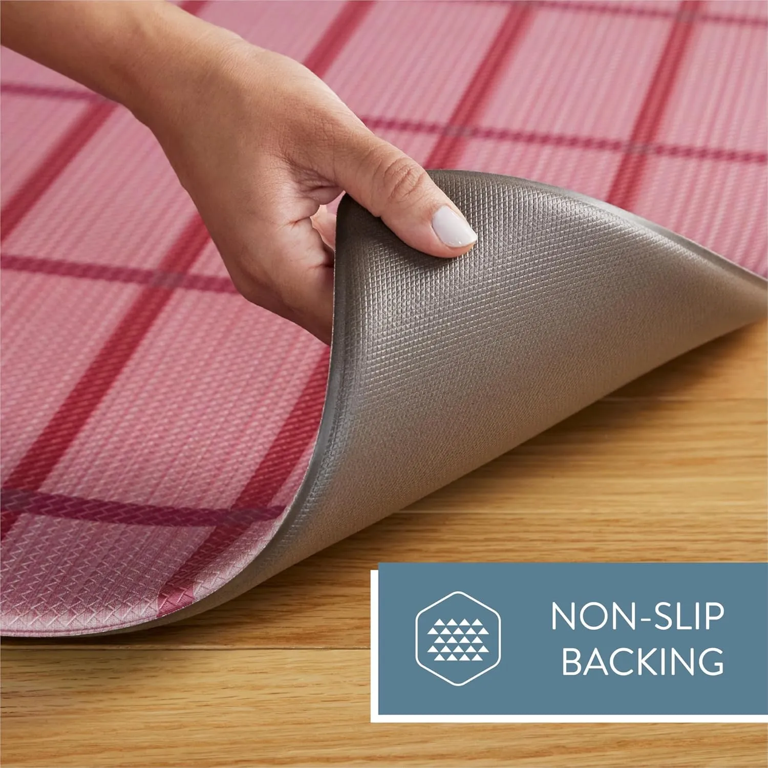TOWN & COUNTRY BASICS Comfort Plus Windowpane Plaid Anti Fatigue Comfort Mat, Kitchen Runner Mat, Standing Desk Mat, Dorm Room Rug, Non-Slip Backing, Red, 18"x55"