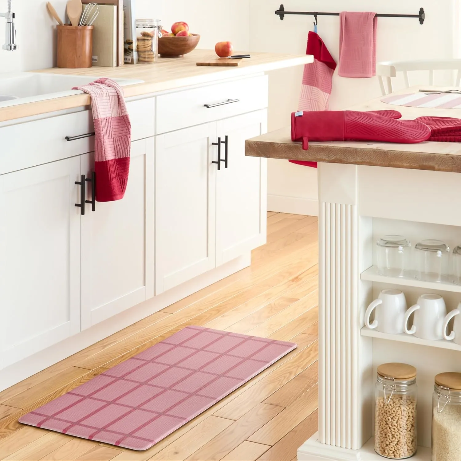 TOWN & COUNTRY BASICS Comfort Plus Windowpane Plaid Anti Fatigue Comfort Mat, Kitchen Runner Mat, Standing Desk Mat, Dorm Room Rug, Non-Slip Backing, Red, 18"x55"