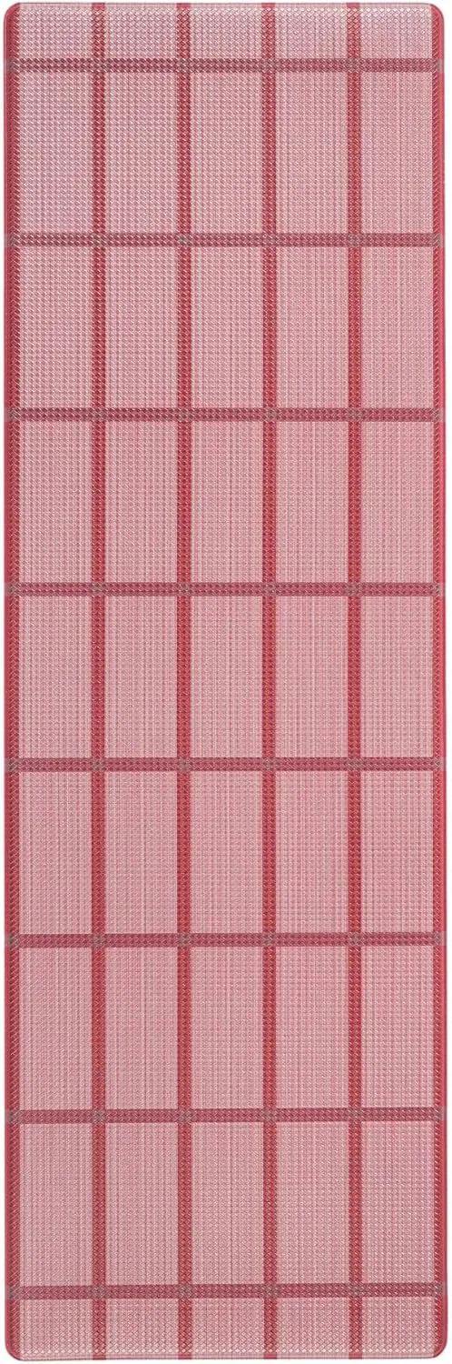 TOWN & COUNTRY BASICS Comfort Plus Windowpane Plaid Anti Fatigue Comfort Mat, Kitchen Runner Mat, Standing Desk Mat, Dorm Room Rug, Non-Slip Backing, Red, 18"x55"