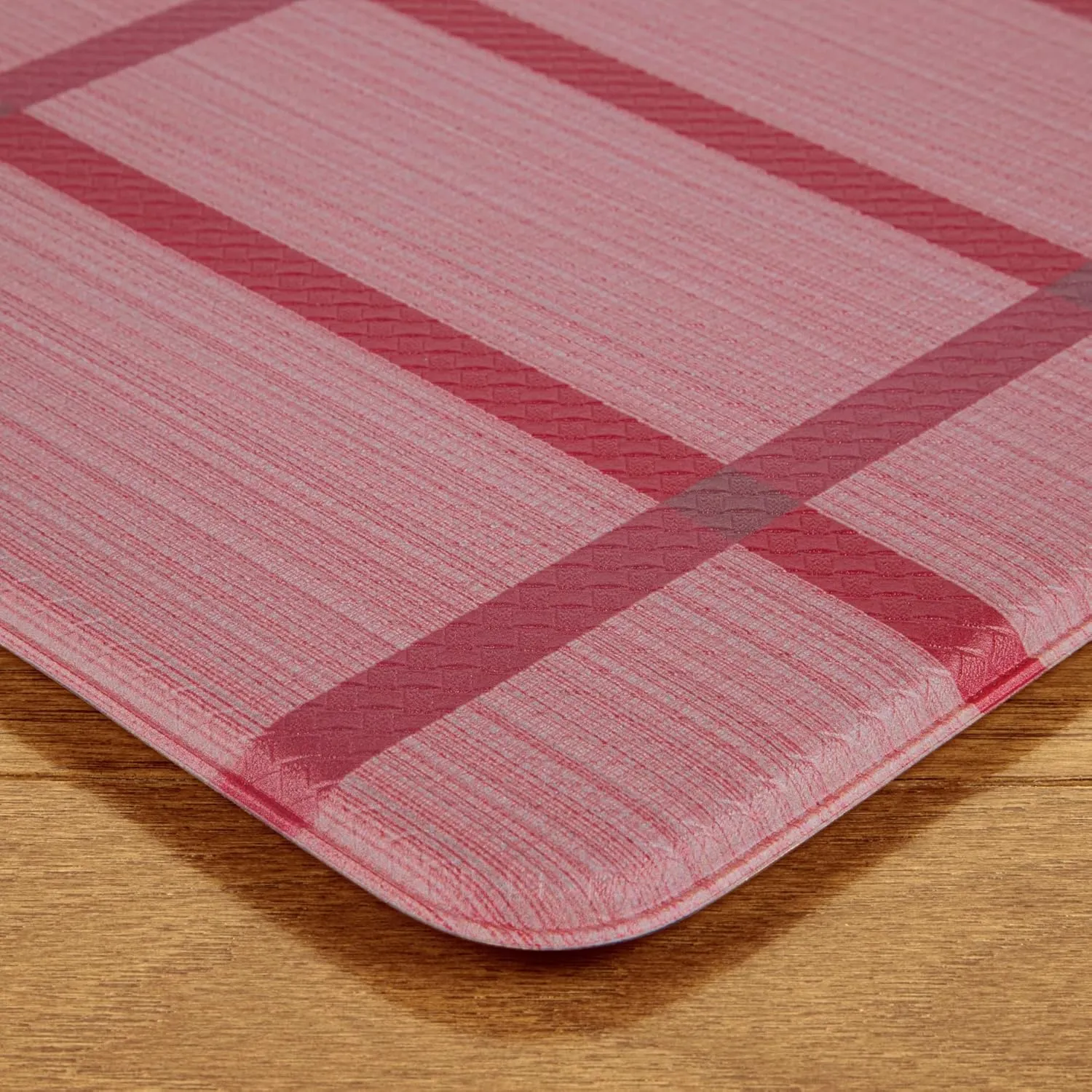 TOWN & COUNTRY BASICS Comfort Plus Windowpane Plaid Anti Fatigue Comfort Mat, Kitchen Runner Mat, Standing Desk Mat, Dorm Room Rug, Non-Slip Backing, Red, 18"x55"