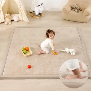 Ultra Soft Baby Play Mat,71"×79" Extra Large Activity Tummy Time Mat for Toddlers,Infants,Kids,1.3" Thick Elasti-Foam Nursery Rug for Floor,Non-Slip Safe for Crawling,Water-Repellent(Beige)