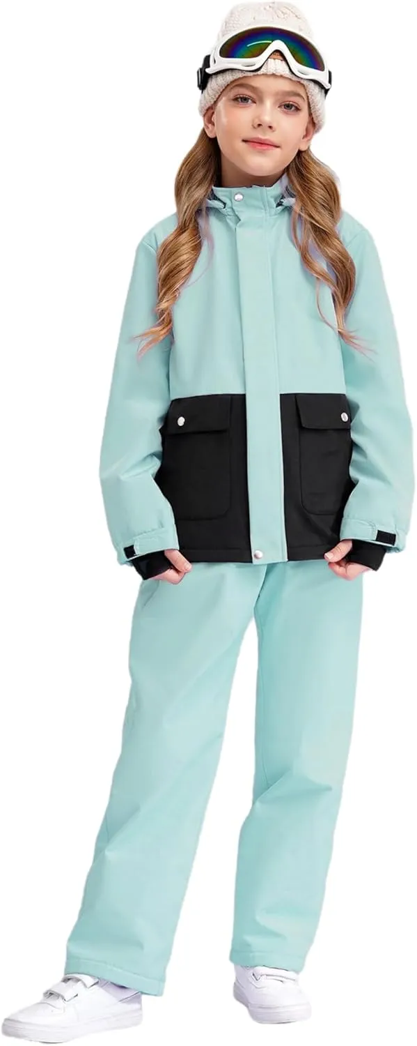 Unisex Kids Snowsuit Waterproof Winter Jacket And Pants with Pocket Ski Suit for Snowboarding Skiing