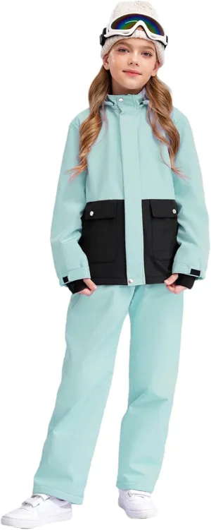 Unisex Kids Snowsuit Waterproof Winter Jacket And Pants with Pocket Ski Suit for Snowboarding Skiing