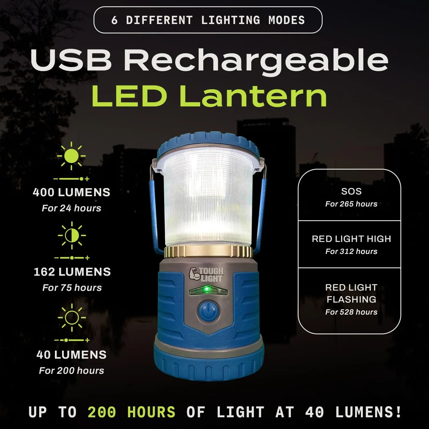 USB Rechargeable Camping Lantern, 400 Lumens LED Lantern, Hanging Tent Lamp, 6000mAh Power Bank, 200 Hour, 6 Modes, for Outdoors & Emergency