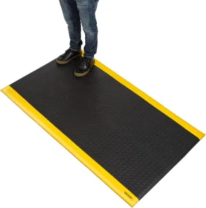Vergo Anti Fatigue Mats Industrial Extra Thick 15/16" - Heavy Duty Commercial Grade Diamond Plate Vinyl Non Slip Safety Ergonomic Standing Mat - Black with Yellow Borders (1-Pack 3' x 5')