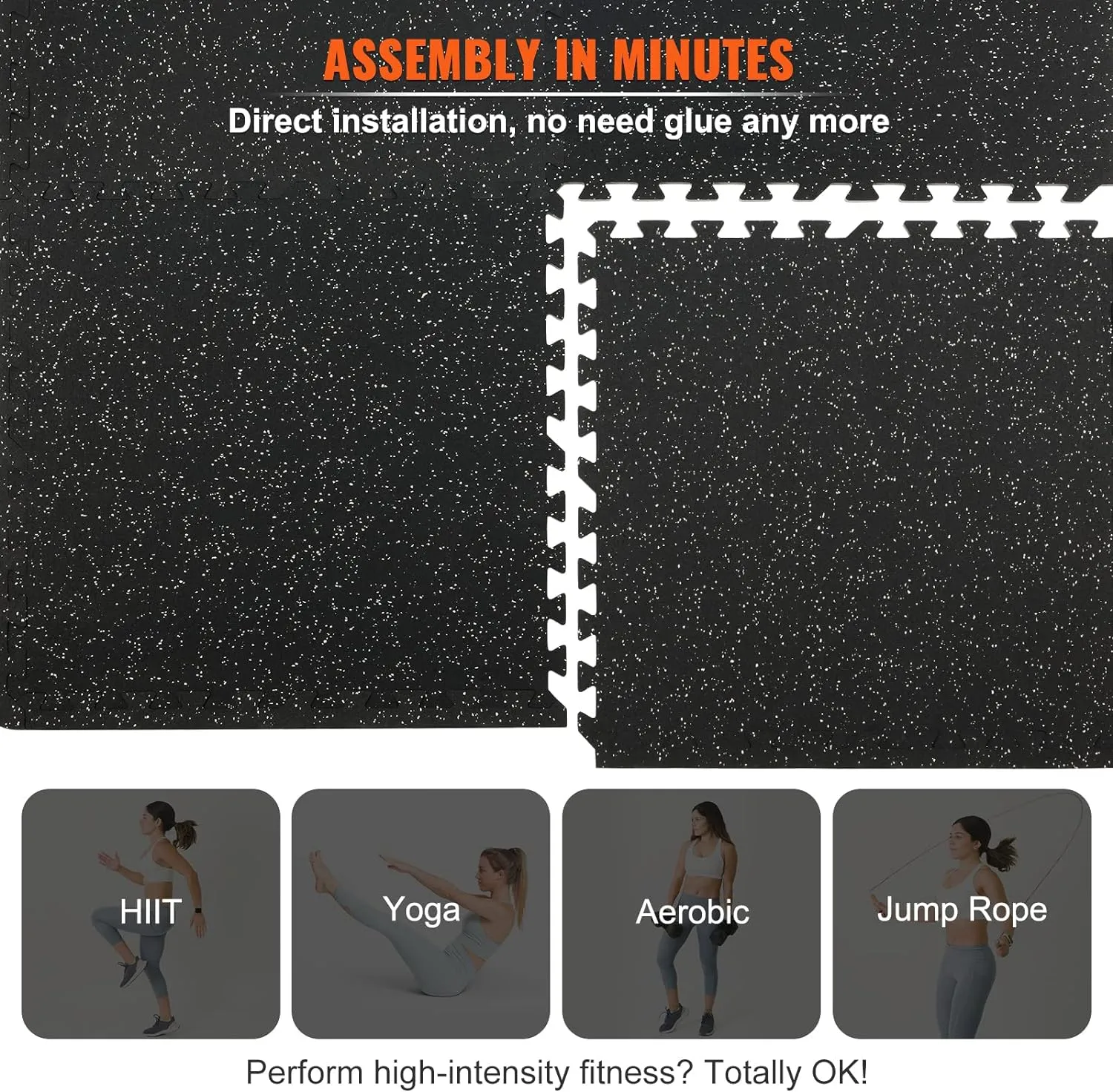 VEVOR 6PCS 0.56 inch Thick Gym Floor Mats, 24" x 24" EVA Foam & Rubber Top Interlocking Workout Floor Mats with 24 sq.ft Coverage, Waterproof Exercise Puzzle Flooring for Gym, Home, Garage, Basement