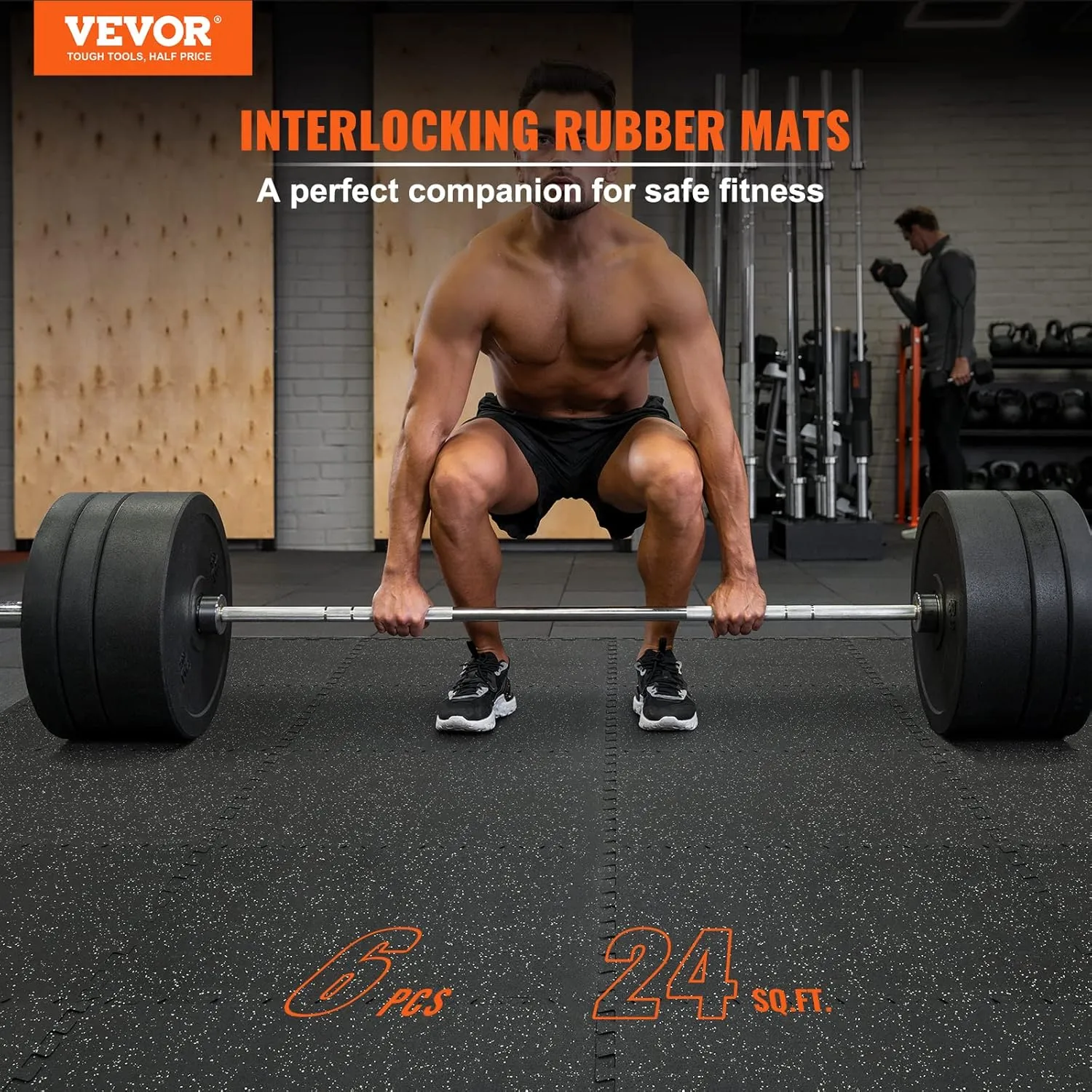 VEVOR 6PCS 0.56 inch Thick Gym Floor Mats, 24" x 24" EVA Foam & Rubber Top Interlocking Workout Floor Mats with 24 sq.ft Coverage, Waterproof Exercise Puzzle Flooring for Gym, Home, Garage, Basement