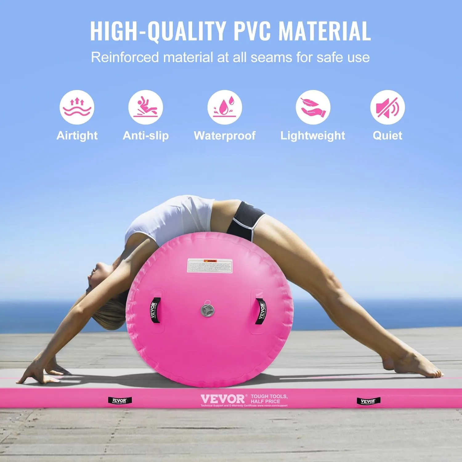 VEVOR Gymnastics Air Mat, Inflatable Track with Electric Pump, Training Mats for Home Use/Gym/Yoga/Cheerleading/Beach/Park/Water