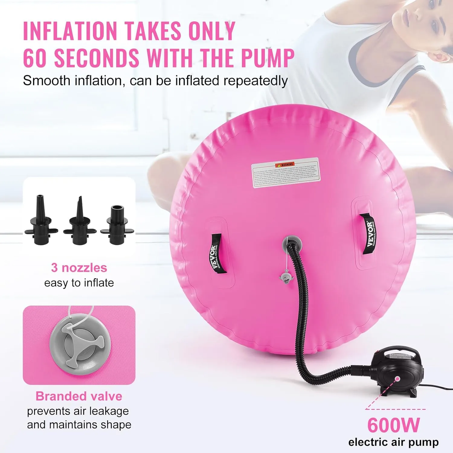 VEVOR Gymnastics Air Mat, Inflatable Track with Electric Pump, Training Mats for Home Use/Gym/Yoga/Cheerleading/Beach/Park/Water