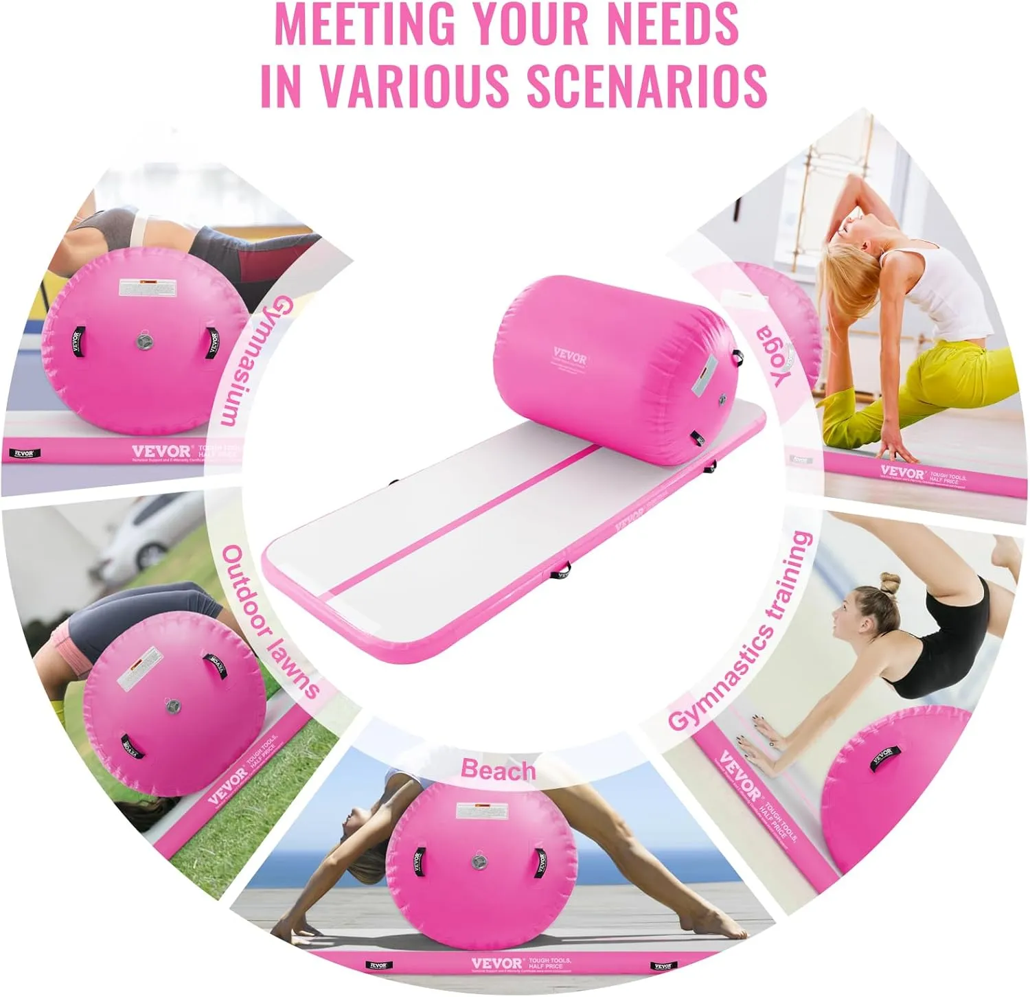 VEVOR Gymnastics Air Mat, Inflatable Track with Electric Pump, Training Mats for Home Use/Gym/Yoga/Cheerleading/Beach/Park/Water