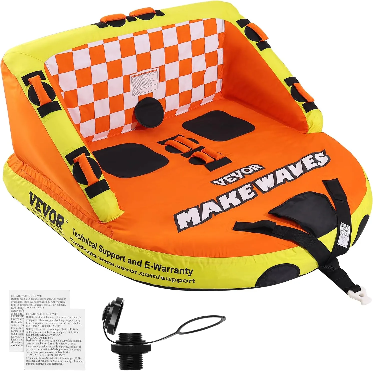 VEVOR Towable Tube for Boating, 1-4 Riders Inflatable Towable Tubes with Deck Seats and Backrest, 340/510/680 lbs Water Sport Tube,Full Nylon Cover, EVA Grab Handles and Speed Safety Valve