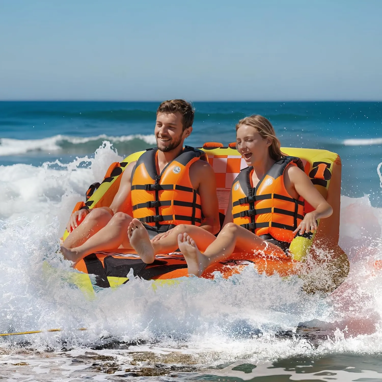 VEVOR Towable Tube for Boating, 1-4 Riders Inflatable Towable Tubes with Deck Seats and Backrest, 340/510/680 lbs Water Sport Tube,Full Nylon Cover, EVA Grab Handles and Speed Safety Valve