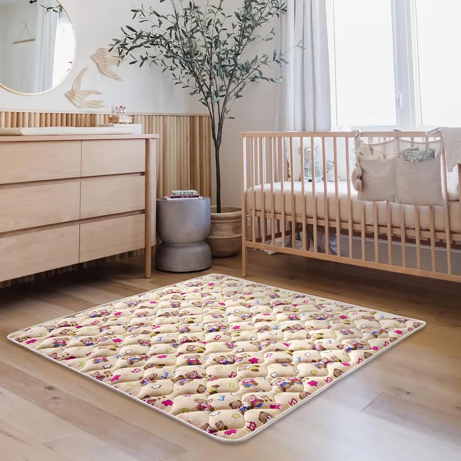 Vibe Bear High-Density Foam Baby Play Mat, 50x50 Inches Thicken One-Piece Comfortable and Soft Baby Playmat, Non Slip Washable Floor Mat for Infants, Toddlers