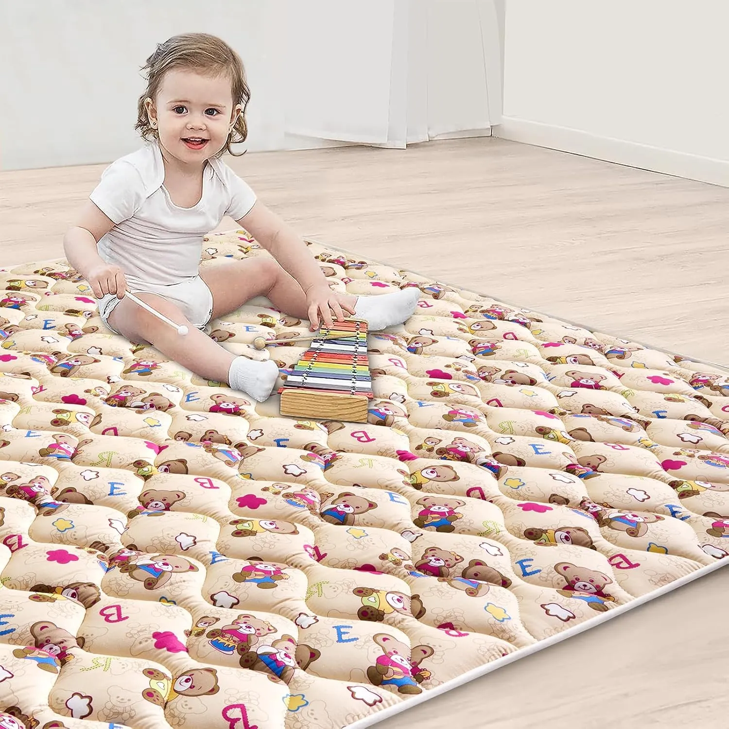 Vibe Bear High-Density Foam Baby Play Mat, 50x50 Inches Thicken One-Piece Comfortable and Soft Baby Playmat, Non Slip Washable Floor Mat for Infants, Toddlers