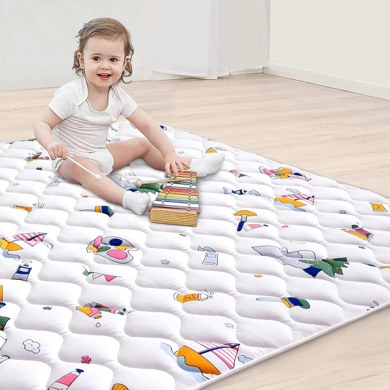 Vibe bear High-Density Foam Baby Play Mat,47x47 Inches Thicken One-Piece Infants Crawling Mat,Comfortable and Soft Baby Playmat,Non Slip Washable Floor Mat for Babies,Infants,Toddlers