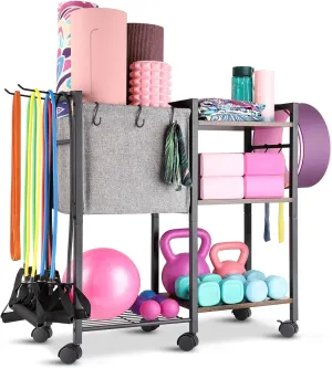 VINAEMO Yoga Mat Storage Rack Home Gym Equipment Storage Organizer Yoga Mat Holder for Yoga Mat Foam Roller Dumbbells Kettlebells Resistance Bands and More Gym Accessories Women Men