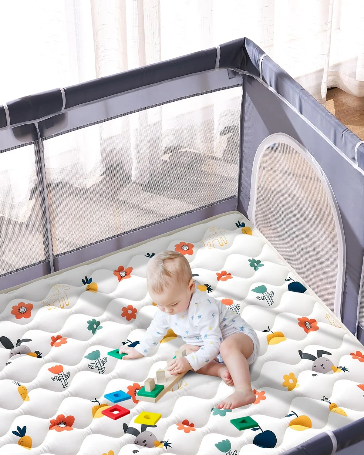 VIVIDVIBEBEARPAS Odorless Premium Foam Baby Play Mat, Soft Microfiber Fabric- Comfortable and Hypoallergenic, Non-Slip Cushioned Floor Playpen mat for Infants,Babies,Toddlers