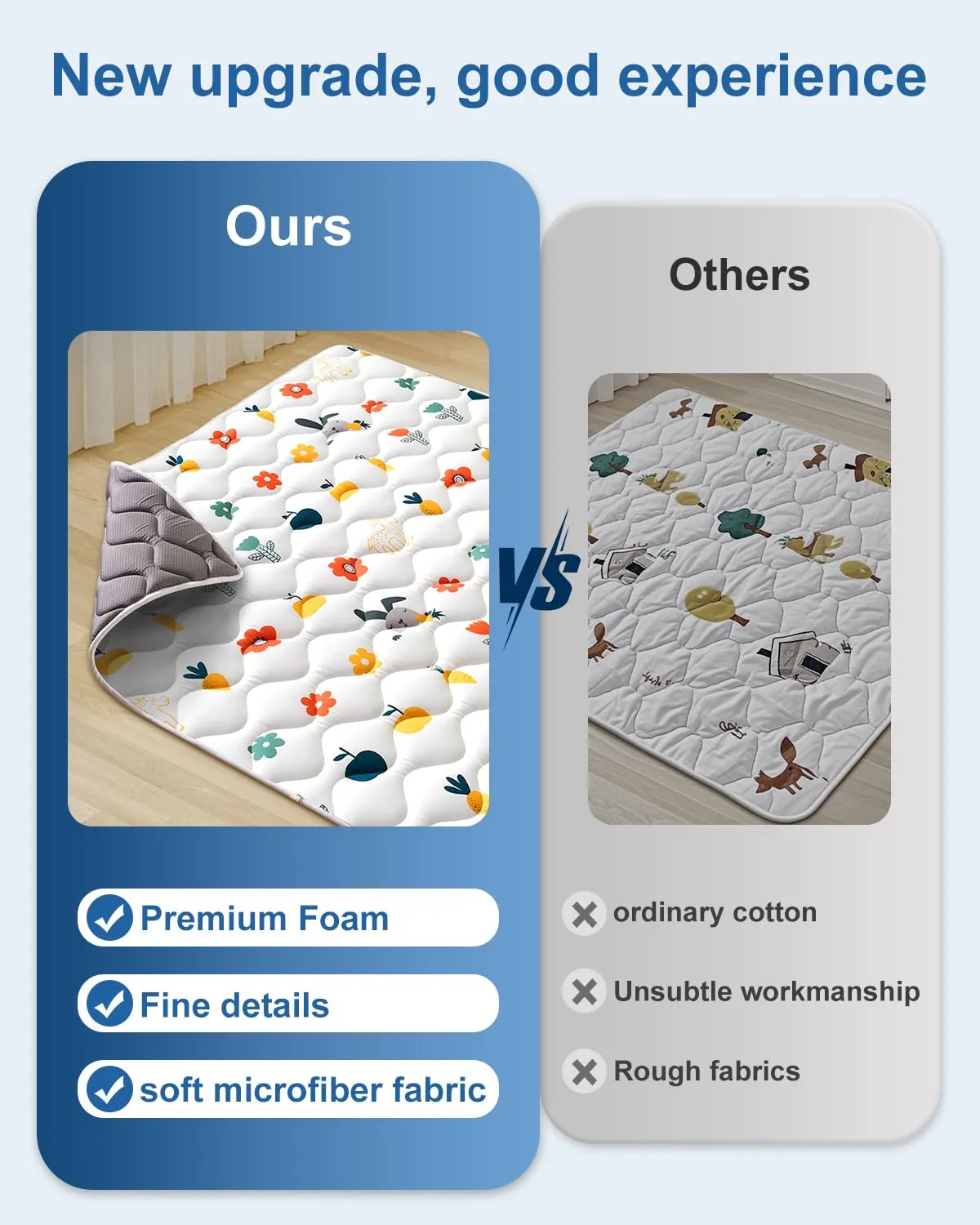 VIVIDVIBEBEARPAS Odorless Premium Foam Baby Play Mat, Soft Microfiber Fabric- Comfortable and Hypoallergenic, Non-Slip Cushioned Floor Playpen mat for Infants,Babies,Toddlers