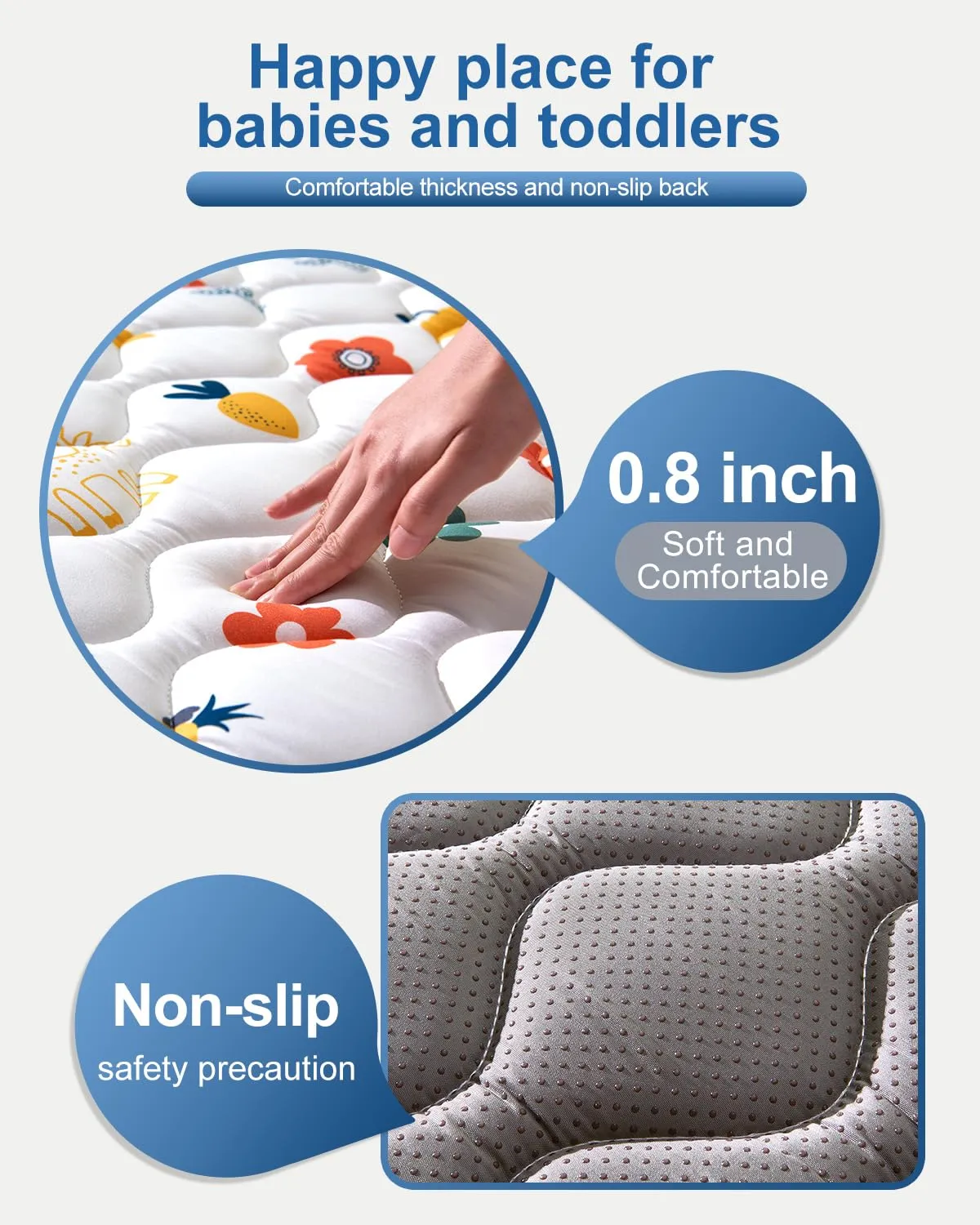 VIVIDVIBEBEARPAS Odorless Premium Foam Baby Play Mat, Soft Microfiber Fabric- Comfortable and Hypoallergenic, Non-Slip Cushioned Floor Playpen mat for Infants,Babies,Toddlers