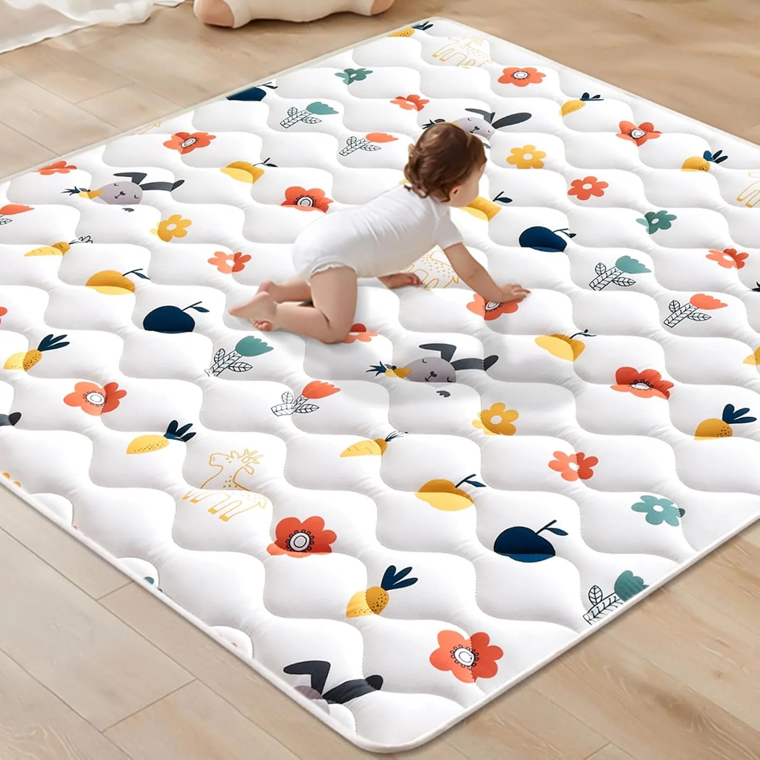 VIVIDVIBEBEARPAS Odorless Premium Foam Baby Play Mat, Soft Microfiber Fabric- Comfortable and Hypoallergenic, Non-Slip Cushioned Floor Playpen mat for Infants,Babies,Toddlers
