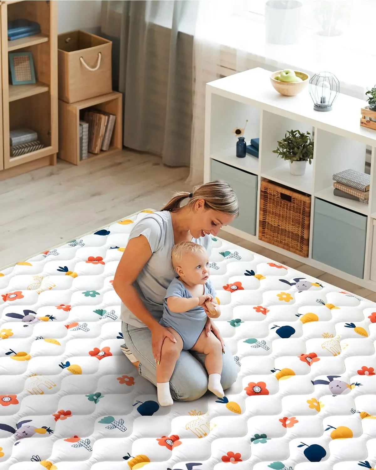 VIVIDVIBEBEARPAS Odorless Premium Foam Baby Play Mat, Soft Microfiber Fabric- Comfortable and Hypoallergenic, Non-Slip Cushioned Floor Playpen mat for Infants,Babies,Toddlers