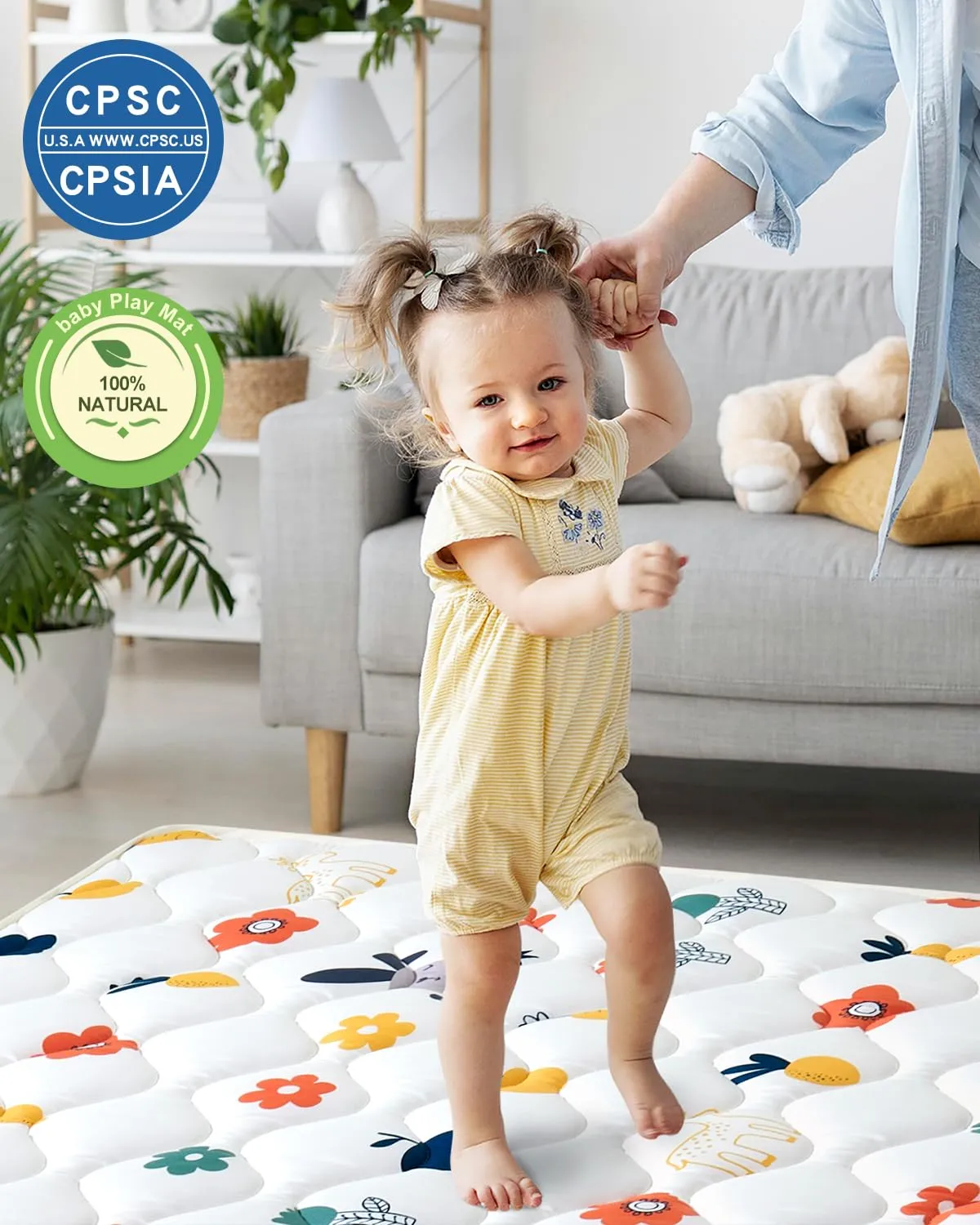 VIVIDVIBEBEARPAS Odorless Premium Foam Baby Play Mat, Soft Microfiber Fabric- Comfortable and Hypoallergenic, Non-Slip Cushioned Floor Playpen mat for Infants,Babies,Toddlers