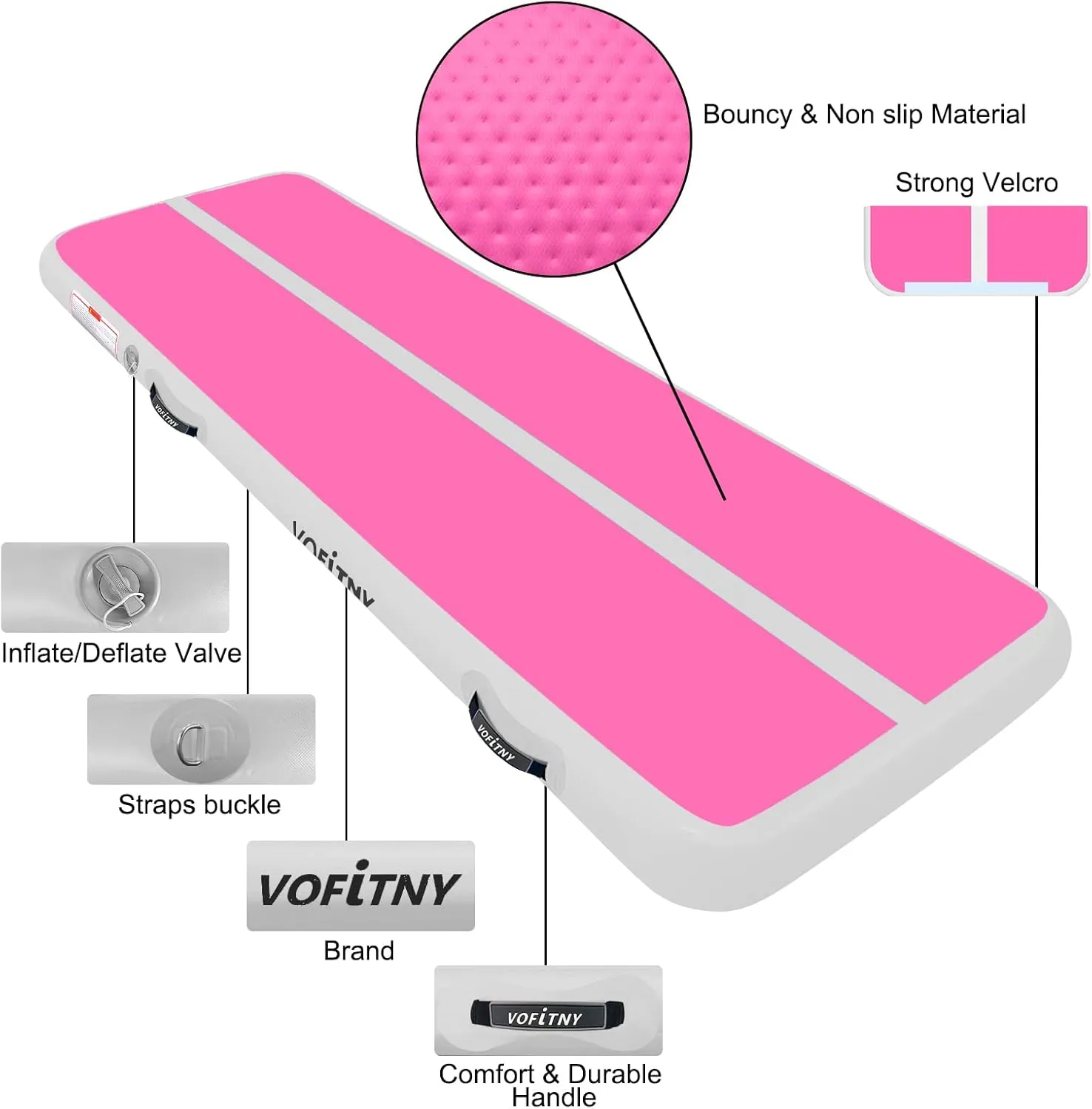 VOFiTNY All Purpose Gymnastics Mat 6.6/10/13/16/20 ft Sturdy Inflatable Tumble Track for Home/Gym