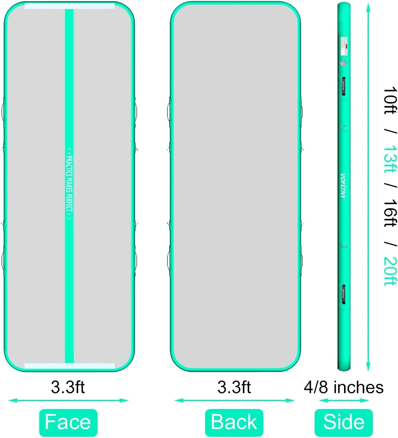 VOFiTNY All Purpose Gymnastics Mat 6.6/10/13/16/20 ft Sturdy Inflatable Tumble Track for Home/Gym