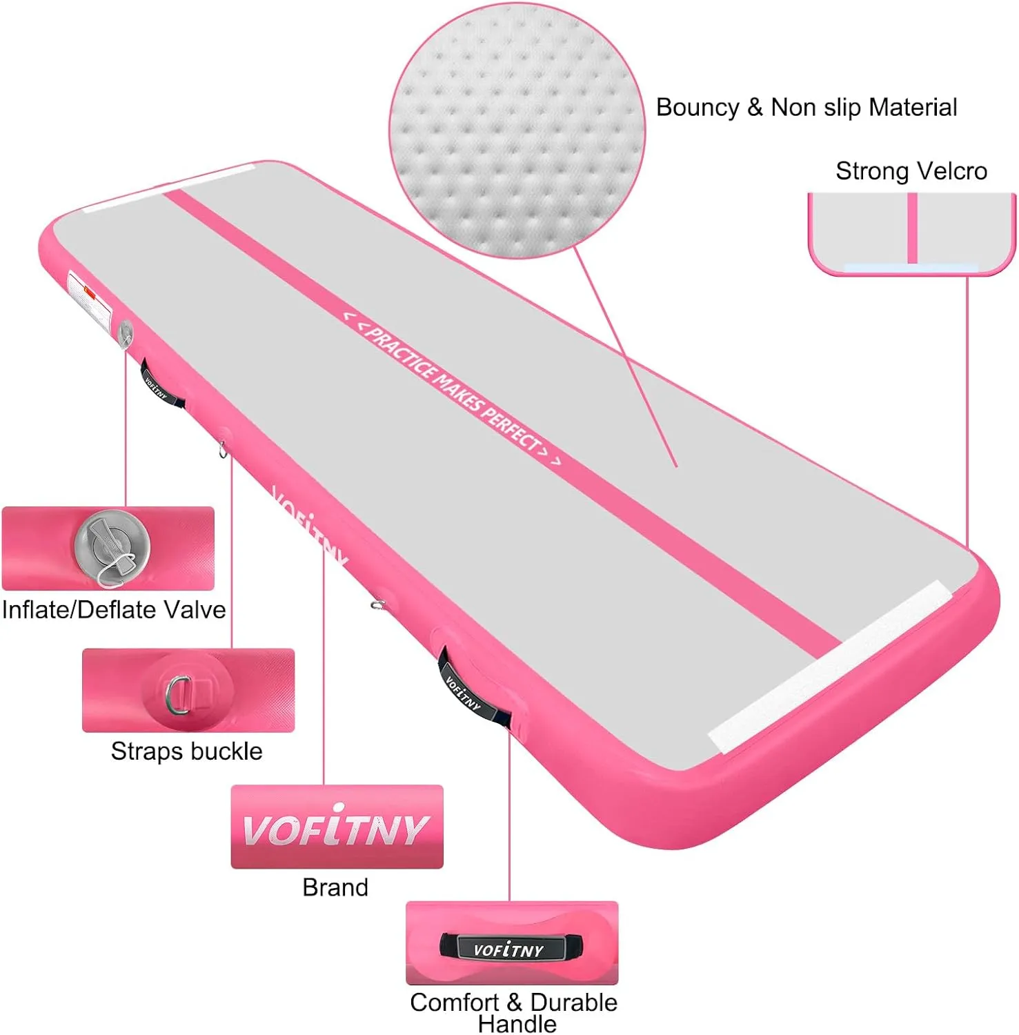 VOFiTNY All Purpose Gymnastics Mat 6.6/10/13/16/20 ft Sturdy Inflatable Tumble Track for Home/Gym