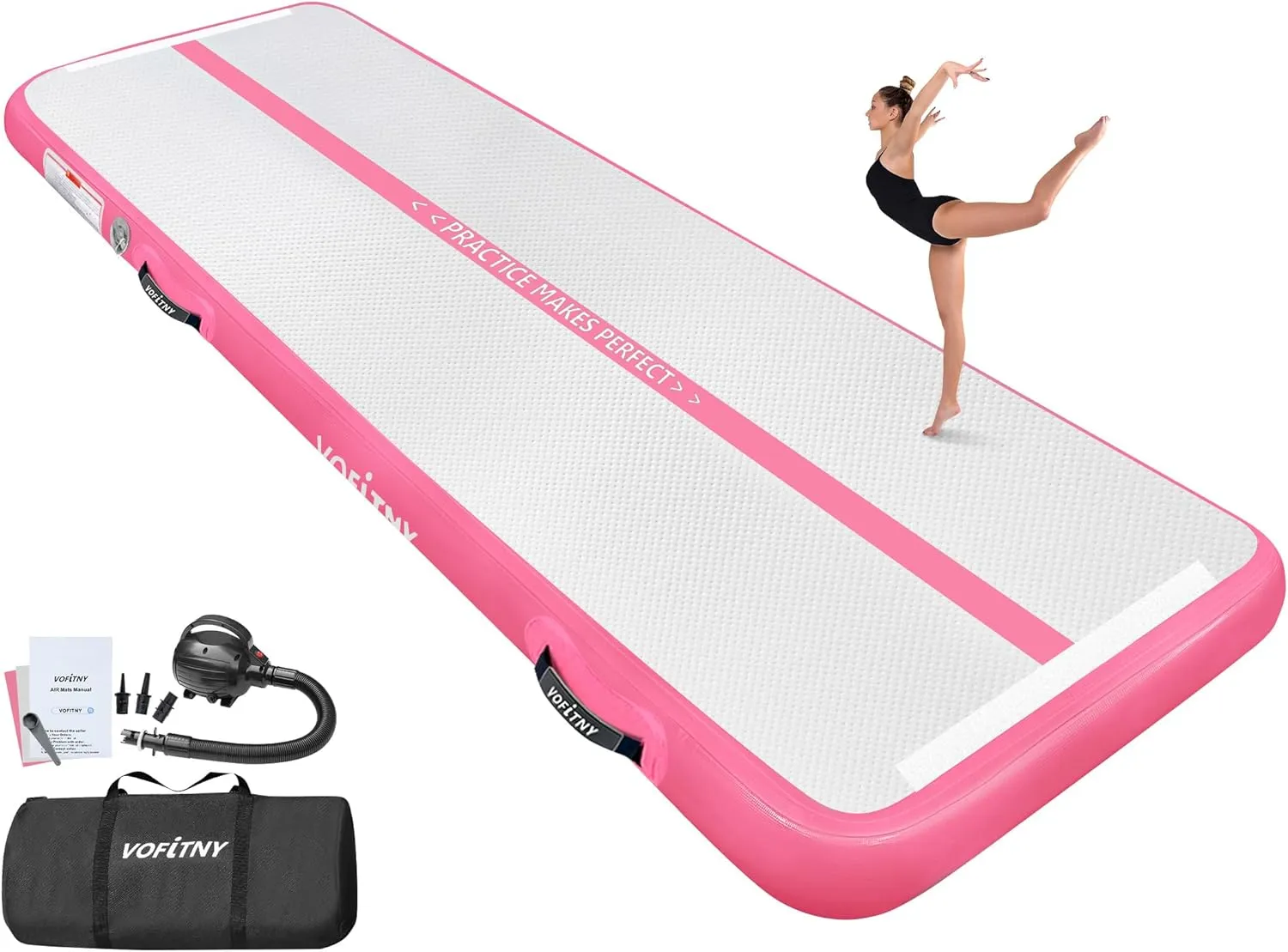 VOFiTNY All Purpose Gymnastics Mat 6.6/10/13/16/20 ft Sturdy Inflatable Tumble Track for Home/Gym
