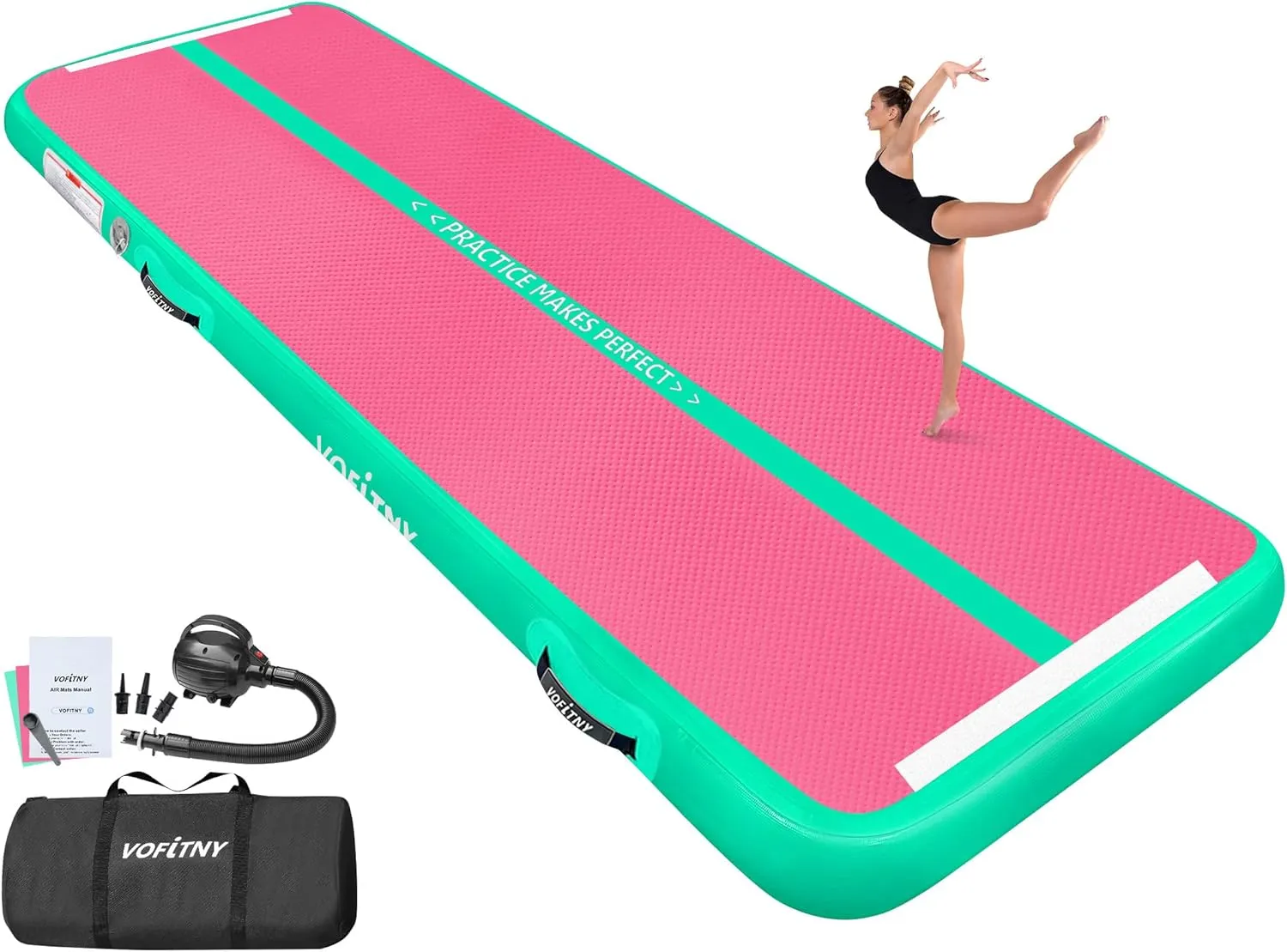 VOFiTNY All Purpose Gymnastics Mat 6.6/10/13/16/20 ft Sturdy Inflatable Tumble Track for Home/Gym