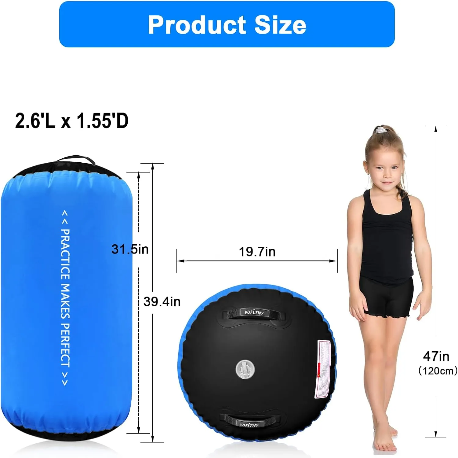 VOFiTNY Gymnastics Air Barrel Air Roller, Tumbling Trainer Octagon Mat Roller Back-bend for Home/Gym, Do Not Include Pump