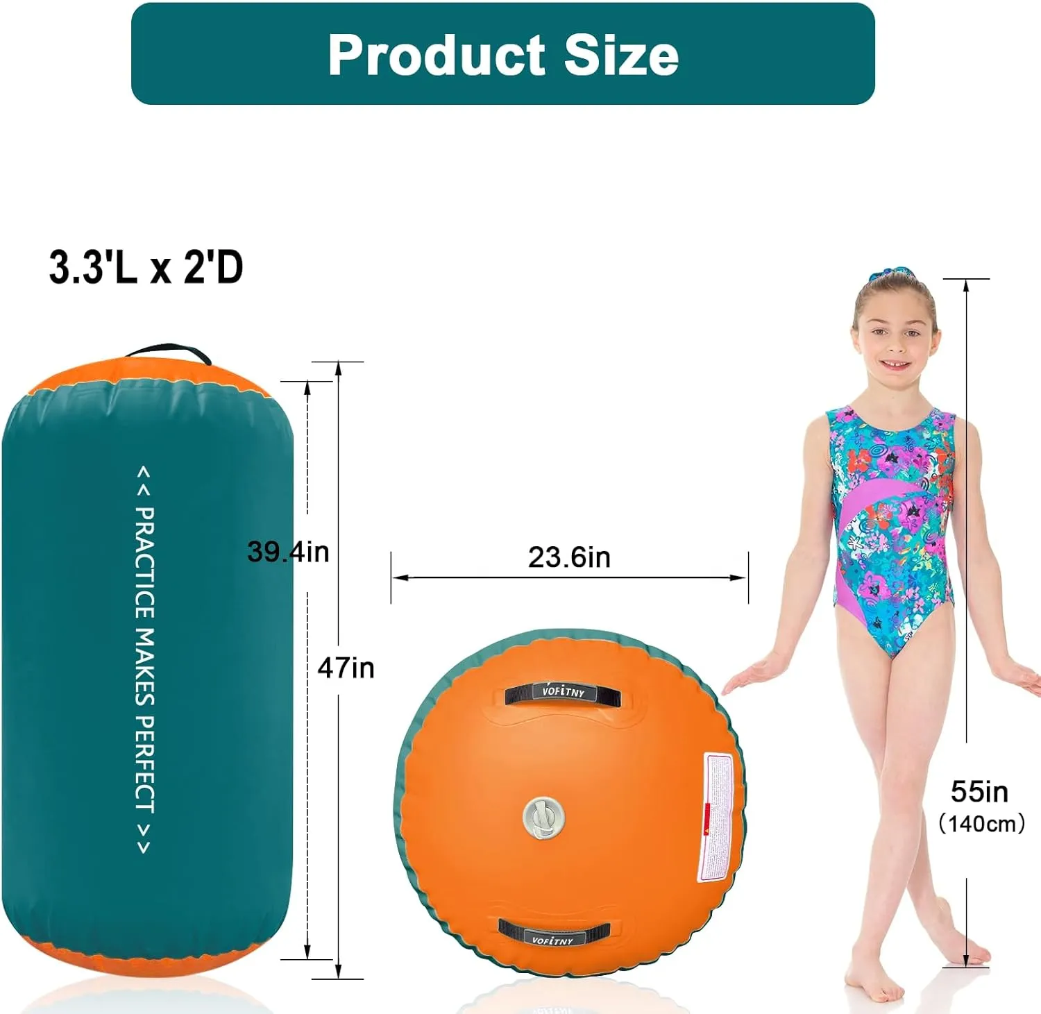 VOFiTNY Gymnastics Air Barrel Air Roller, Tumbling Trainer Octagon Mat Roller Back-bend for Home/Gym, Do Not Include Pump