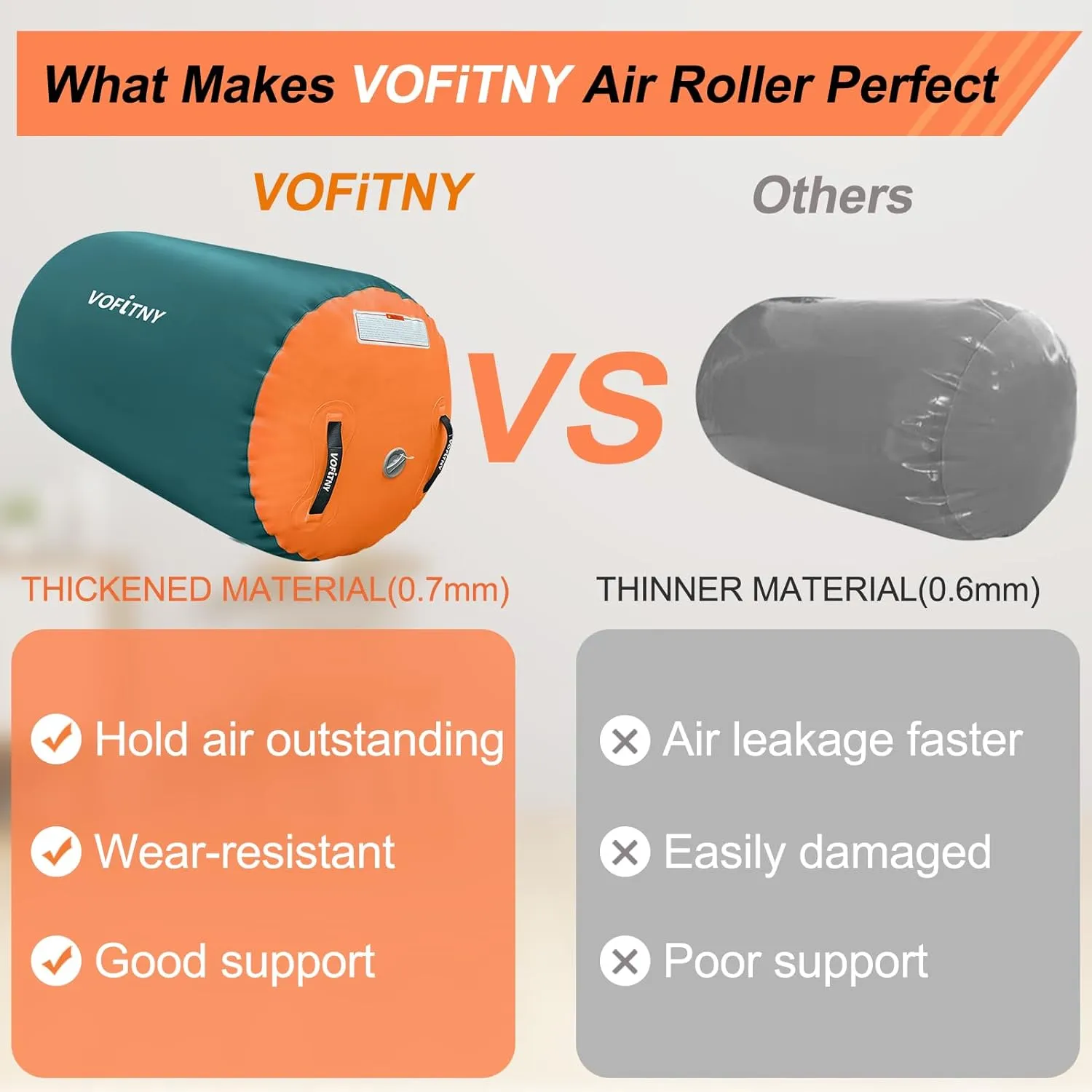 VOFiTNY Gymnastics Air Barrel Air Roller, Tumbling Trainer Octagon Mat Roller Back-bend for Home/Gym, Do Not Include Pump