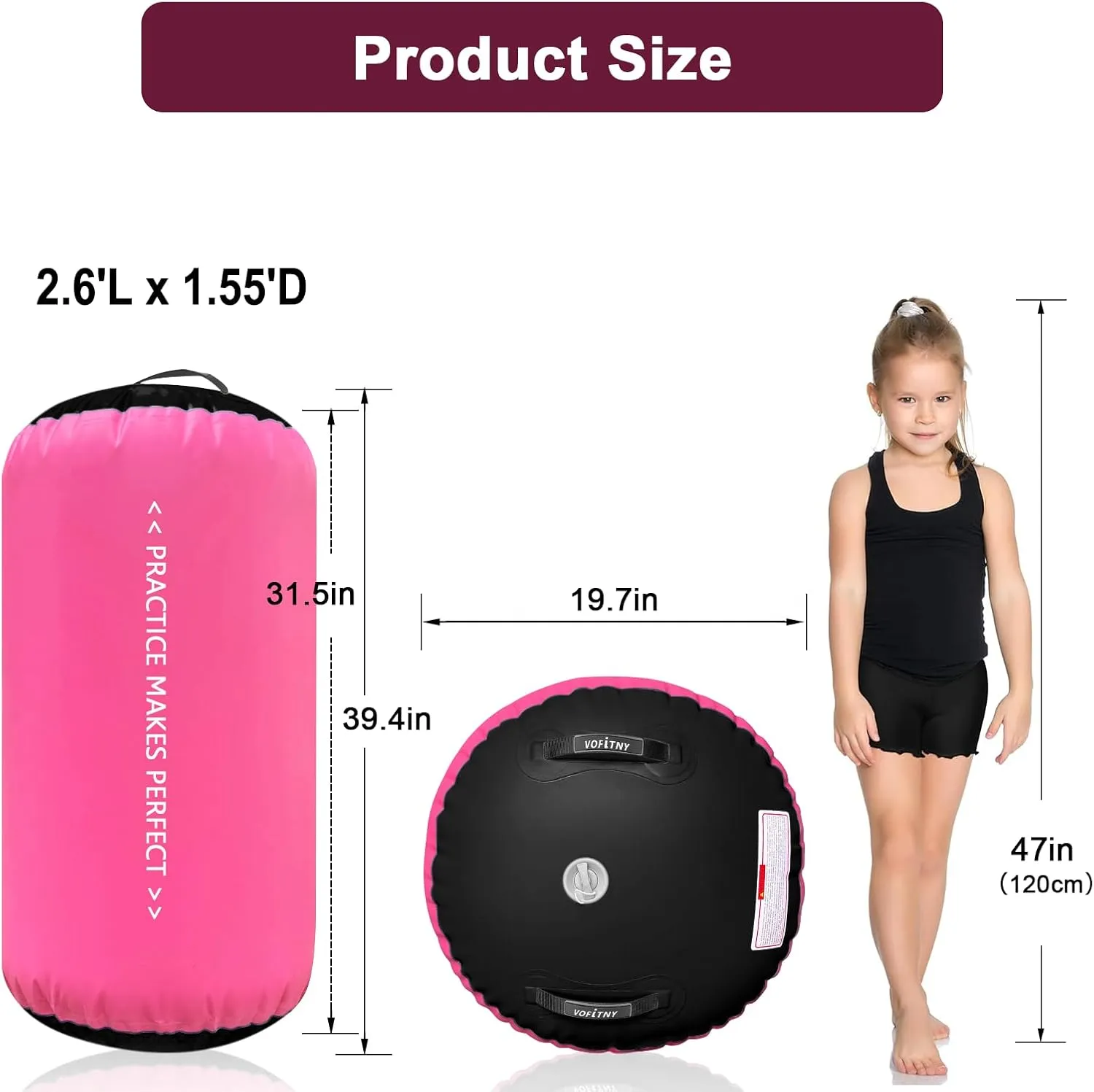 VOFiTNY Gymnastics Air Barrel Air Roller, Tumbling Trainer Octagon Mat Roller Back-bend for Home/Gym, Do Not Include Pump