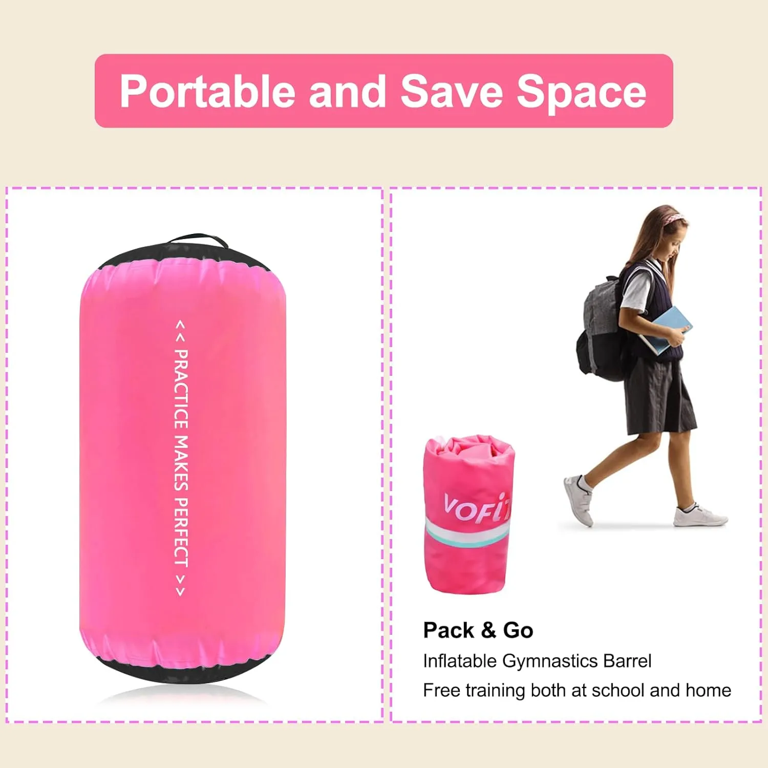 VOFiTNY Gymnastics Air Barrel Air Roller, Tumbling Trainer Octagon Mat Roller Back-bend for Home/Gym, Do Not Include Pump